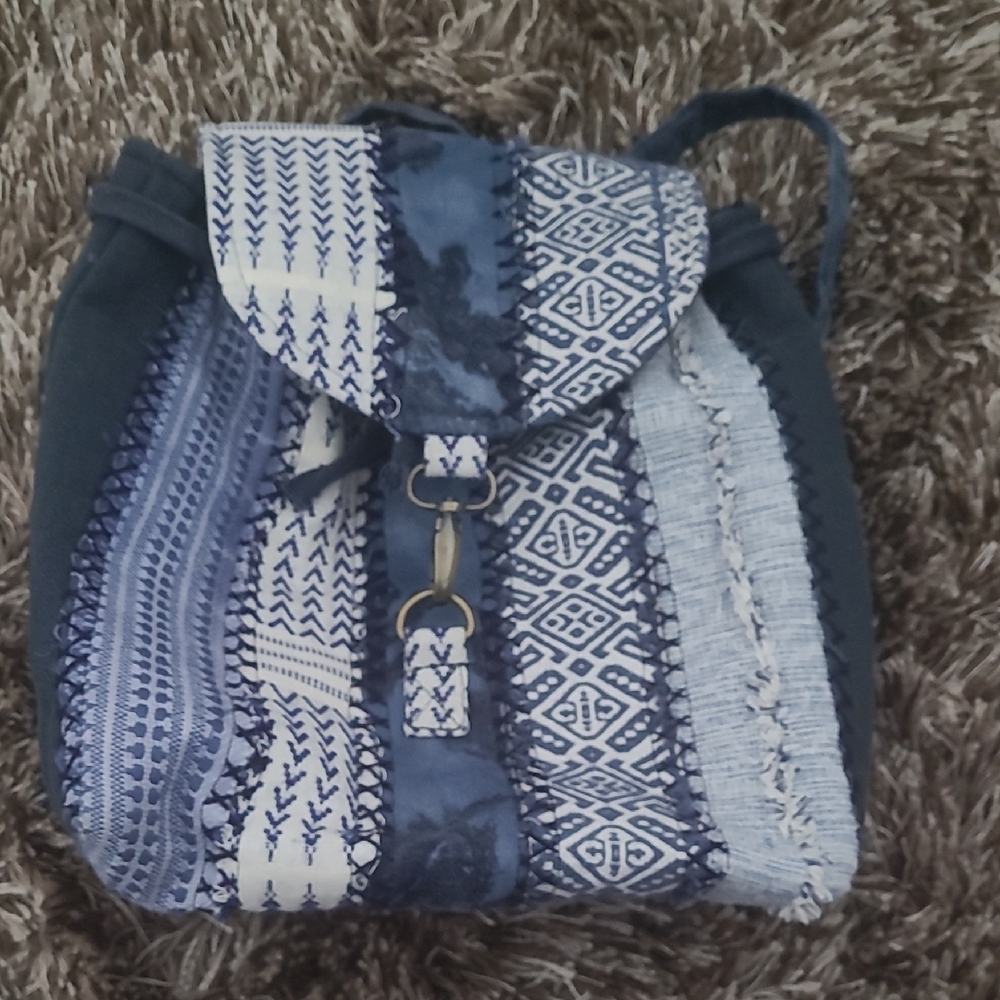 Demdaco Blue and White Ethnic Pattern Backpack
